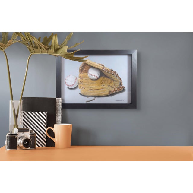 Early 21st Century Vintage Catch by Irene Georgopoulou | Soft pastels on paper Baseball glove with two baseballs. For Sale - Image 5 of 5
