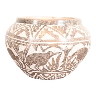 Aragon Acoma Pueblo Carved Polychrome Pottery Water Jar For Sale