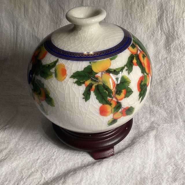 1980s Tai-Hwa Pottery Bottle Blue Magpie Good Fortune Heavenly Joy For Sale - Image 4 of 12