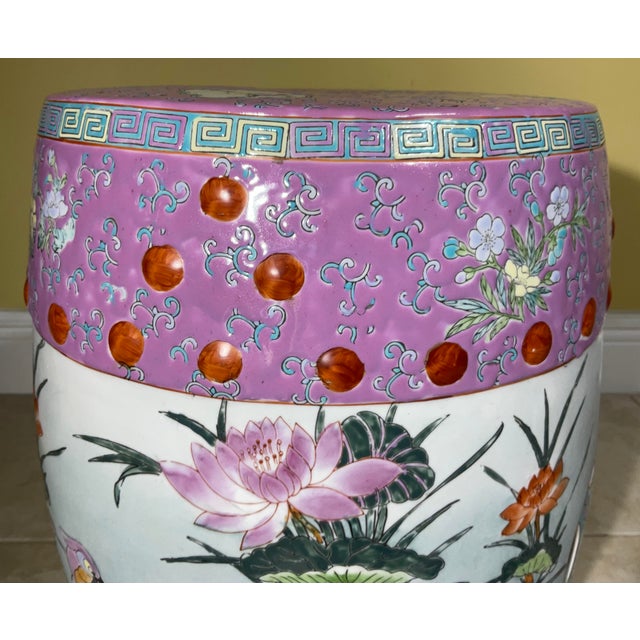 Vintage 1960s Mid-Century Chinese Famille Rose Pink Ceramic Garden Stool For Sale - Image 10 of 11