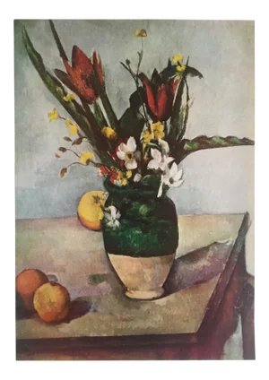 Vintage 1952 Post Impressionist Authentic Lithograph Print " Tulips and Apples " After Paul Cezanne 1890