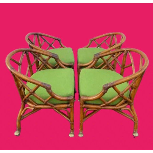 Brown Henry Link Bamboo & Rattan Chippendale Style Accent Chairs -Set of 4 For Sale - Image 8 of 11