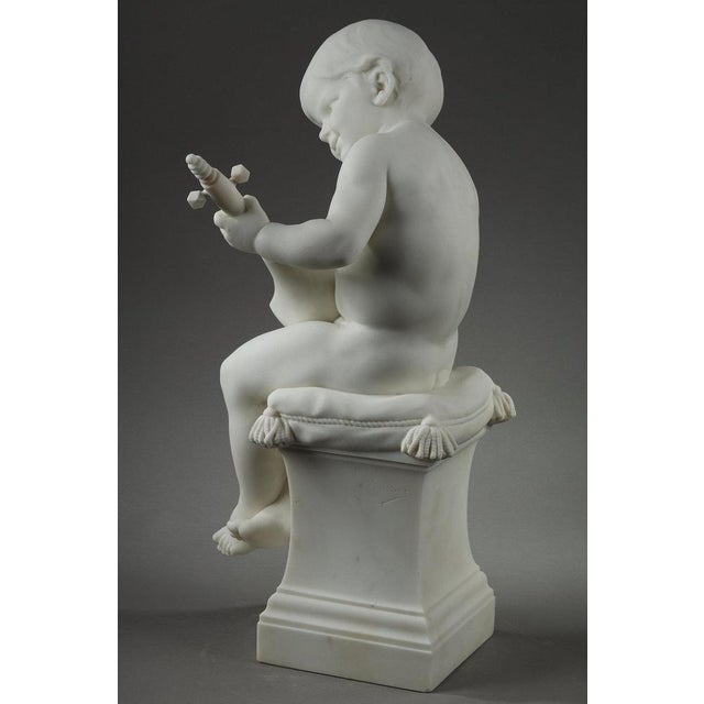 White Louis Ernest Barrias, Little Musician, 1880, Carrara Marble For Sale - Image 8 of 18