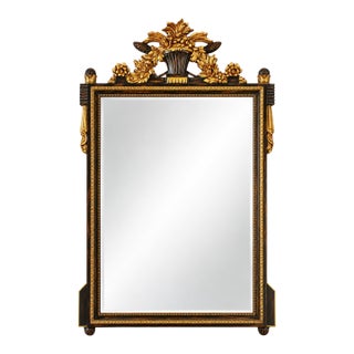 Italian Hand-Carved Black Lacquer & 24k Gold Leaf Wall Mirror For Sale