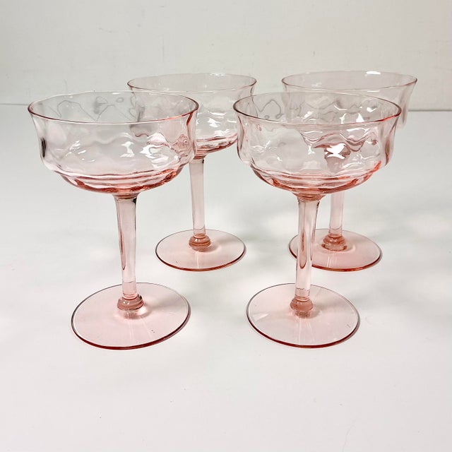 Mid 20th Century Art Deco Hollywood Regency Boho Chic Pink Crystal Champagne Coupes - Set of 4 For Sale - Image 9 of 9
