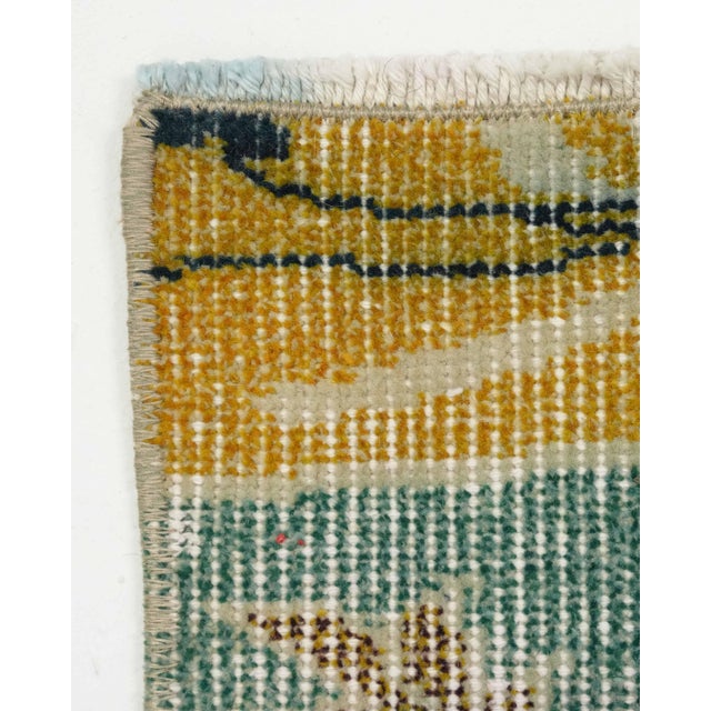 1970s Vintage Turkish Handmade Wool Cotton Green Yellow Runner Rug For Sale - Image 10 of 11