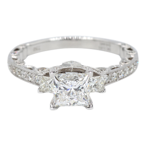 18k White Gold Natural Brilliant Diamond Solitaire Ring, Size 6.5