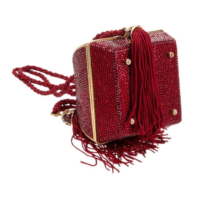 1990s 1995 Judith Leiber Fortune Teller Origami Red Crystal Tassel Evening Bag Minaudiere For Sale - Image 5 of 11
