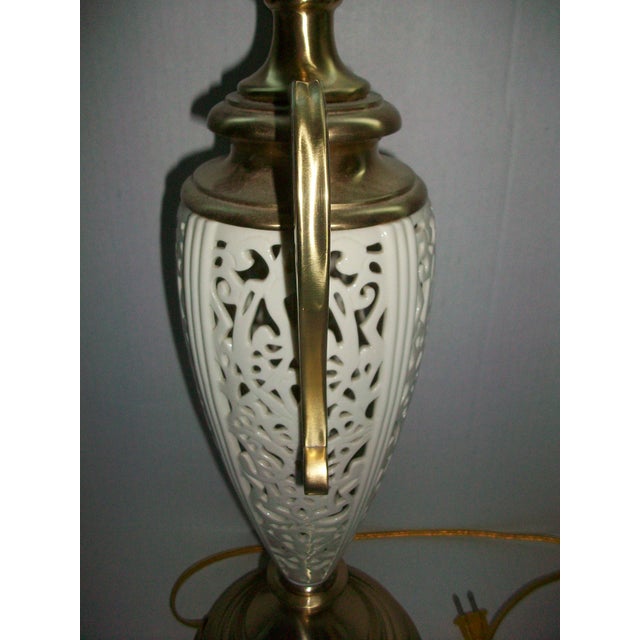 Lenox by Quoizel Reticulated Pierced Porcelain Brushed Brass Table Lamp