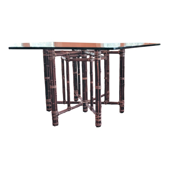 McGuire Bamboo Rattan and Leather Dining Table, Game Table, Hall Table