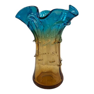 Murano Mid- Century Blown Art Glass Vase For Sale