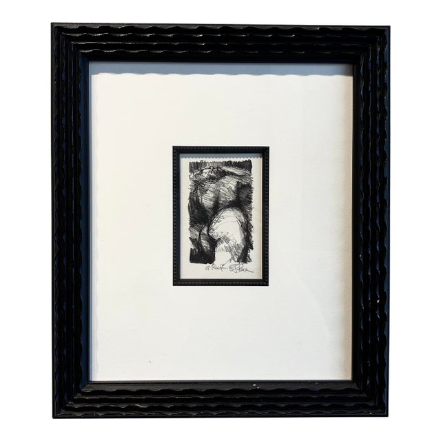 Midcentury Black and White Framed Charcoal Drawing of Nude Figure by Ed Rosen For Sale