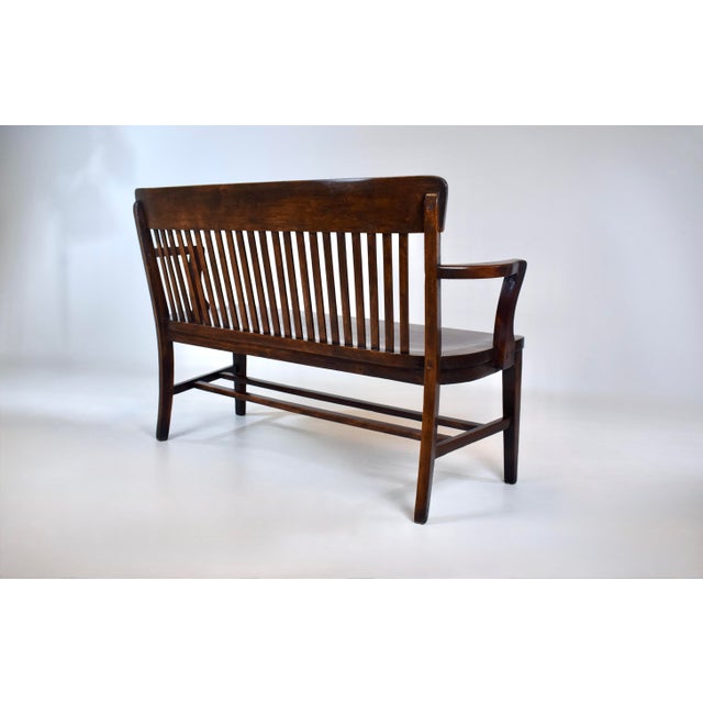 Wood Antique Solid Dark Birch Lawyer's Bench, Newly Refinished For Sale - Image 7 of 13