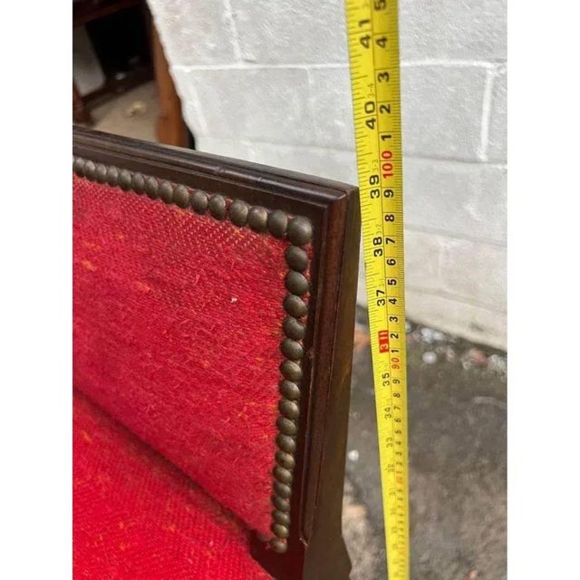 Wood Pair of Vintage Jacobean Style Hardwood Upholstered Bar Stools. For Sale - Image 7 of 10