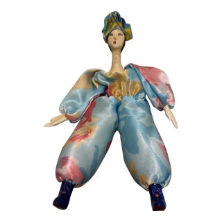 Vintage French Art Deco Style Porcelain & Silk Millet Doll by Marie Paule Rigodon, 1980s For Sale
