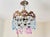 French vintage Brass Crown & Hand-Painted Pink/Blue Crystal Pendant Light A enchanting small vintage crown chandelier...