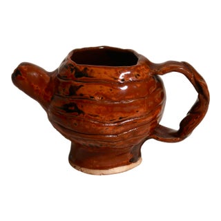 Vintage Brutalist Wabi Sabi Sculptural Studio Pottery Red and Black Glaze Ceramic Vessel For Sale