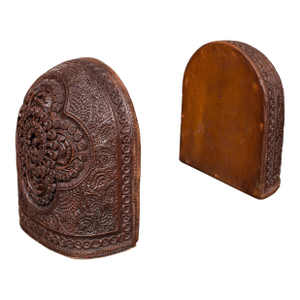 Pair of Antique Ornate Bookends, Anglo-Indian Beech, Book Rests, Victorian, 1900