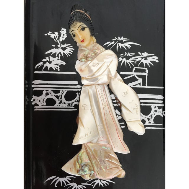 Wood Vintage Chinese Lacquer Tabletop Folding Screen For Sale - Image 7 of 16