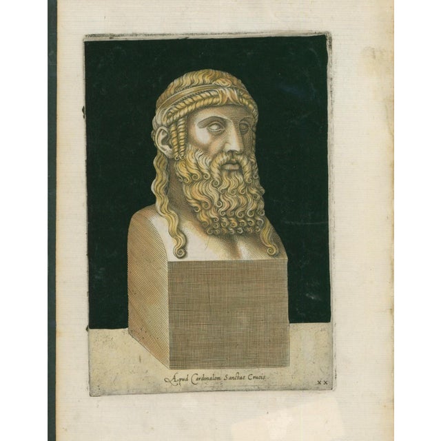 Original 1569 Old Master engraving of a bearded classical portrait bust from Aquiles Estaço’s Inlustrium Viror. ut exstant...