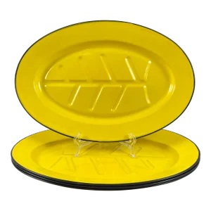 Mid-Century Yellow Enameled Steel Steak Plates, Set of 4