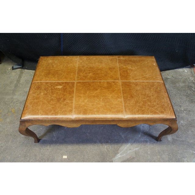 Late 19th Century Antique French Country Oak Leather Coffee Cocktail Table For Sale - Image 5 of 12