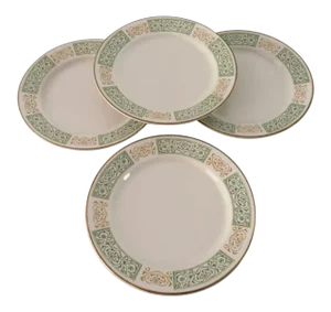 Vintage Green & Gold Homer Laughlin Dinner Plates - Set of 4