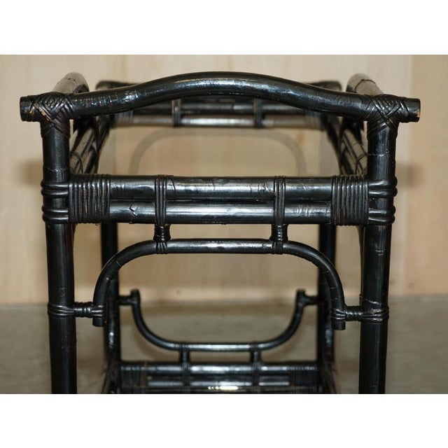 Mid-Century Chinese Modern Ebonised Serving Trolley with Bamboo Frame For Sale - Image 15 of 18