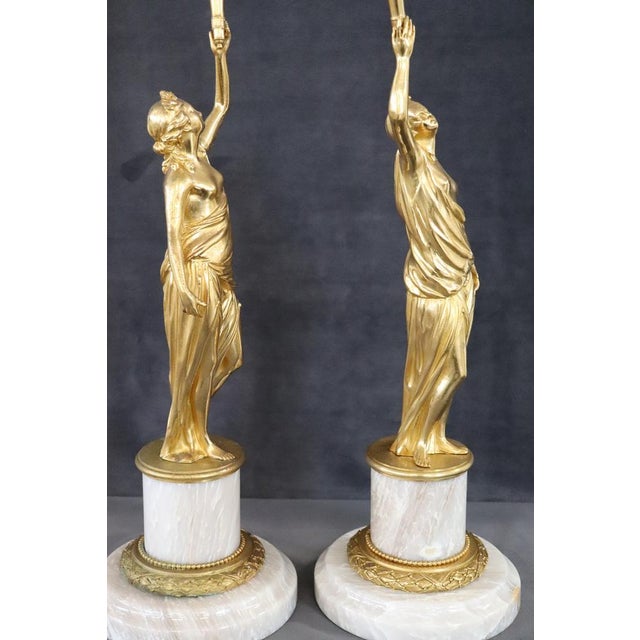 Sculptural Figures, Gilt Bronze on Alabaster Bases, Early 20th Century, Set of 2 For Sale - Image 18 of 18