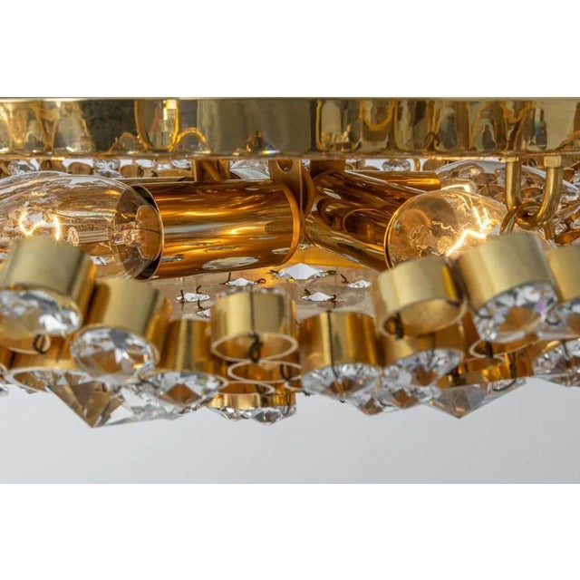 Small Gilt Brass Cut-Glass Flower Flush Mount from Palwa, Germany, 1970s For Sale - Image 6 of 9