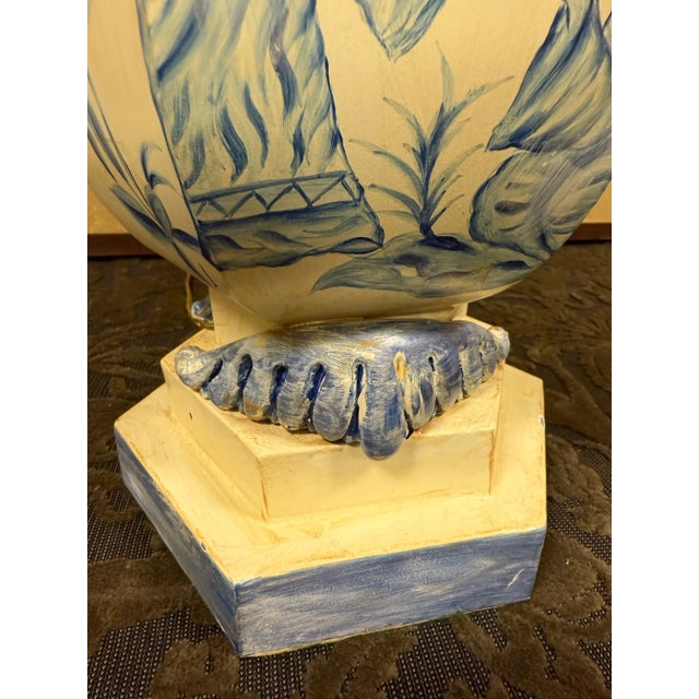 Vintage Chinoiserie Tole Table Lamp With Wicker Shade For Sale - Image 9 of 11