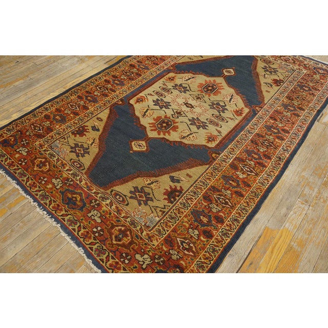 1880s Blue Navy - Camel Medallion Antique Persian Sultanabad Rug 4'5" X 6'9" Handknotted Wool Carpet For Sale - Image 9 of 18
