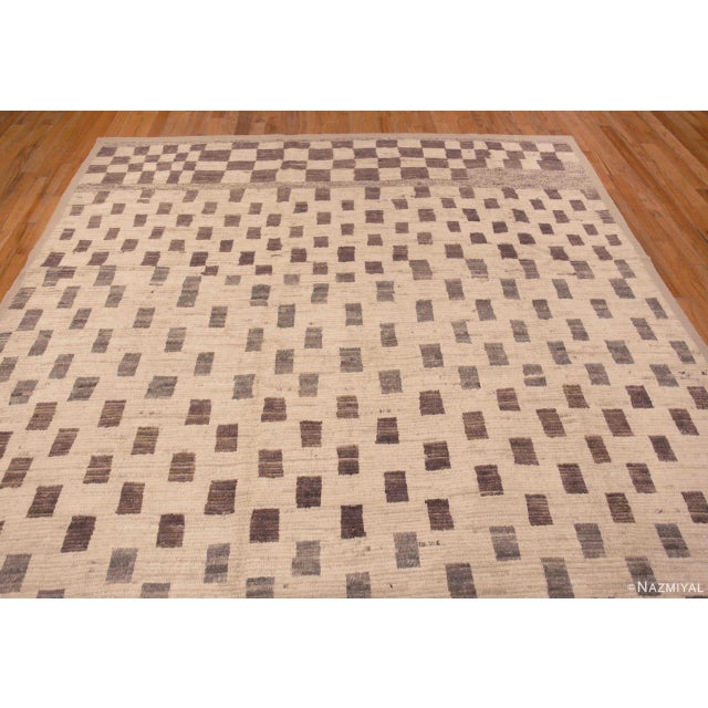 Contemporary Ivory Cream And Light Brown Tribal Geometric Modern Checkerboard Pattern Rug For Sale - Image 3 of 5