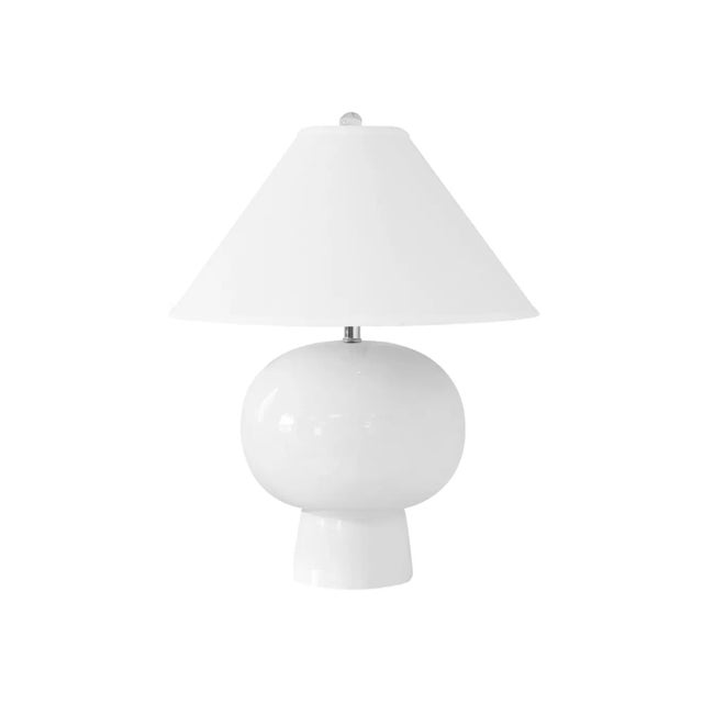 2020s Matthew Izzo Home - Annie White Ceramic Table Lamp With White Linen Coolie Shade For Sale - Image 5 of 5