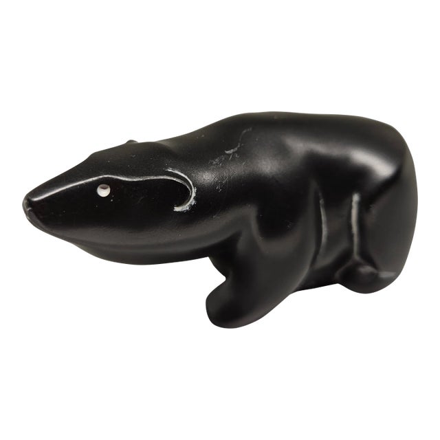Vintage Boma Carved Black Polar Bear Sculpture Figurine For Sale