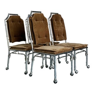 Vintage Boho Chrome Bamboo Dining Chairs on Casters - Set of 4 For Sale
