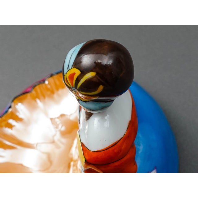 Red Early 20th Century Noritake Japan Art Deco Hand Painted Lustre Figural Lady Porcelain Trinket Dish For Sale - Image 8 of 10