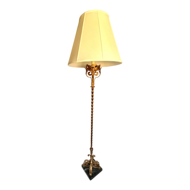 Vintage Gilt Bronze Floor Lamp W/Marble Base For Sale
