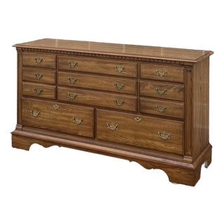 Vintage Pennsylvania House Chippendale Solid Oak 8 Drawer Double Dresser For Sale