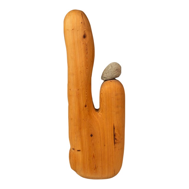 2-Piece Organic Modern Abstract Freestanding Sculpture in Solid Cypress & Stone by Mark Leblanc for Leblanc Studios, Usa, C. 2020s For Sale