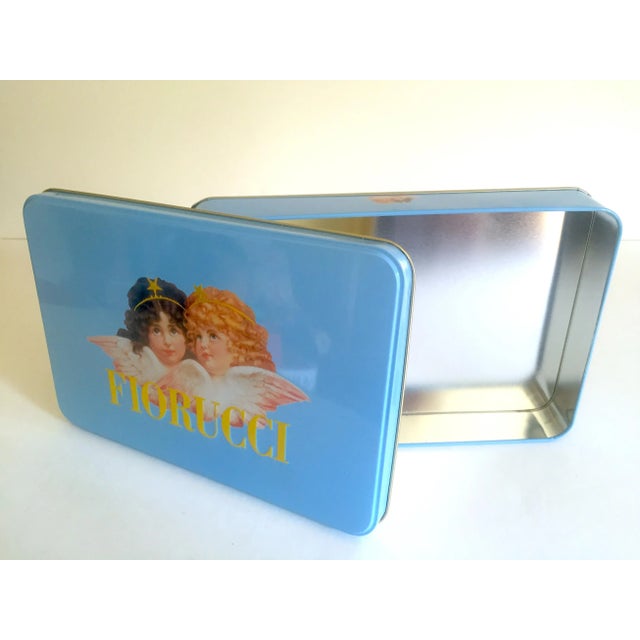 Vintage 1980s Fiorucci New Wave Italian Fashion Cherub Angels Post Modern Blue Tin Metal Box For Sale - Image 9 of 13