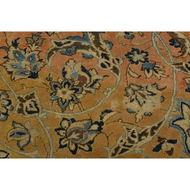 1980s Najafabad Rug 8’10” X 11’4” Orange Wool Vintage Distressed Hand-Knotted Carpet For Sale - Image 5 of 15