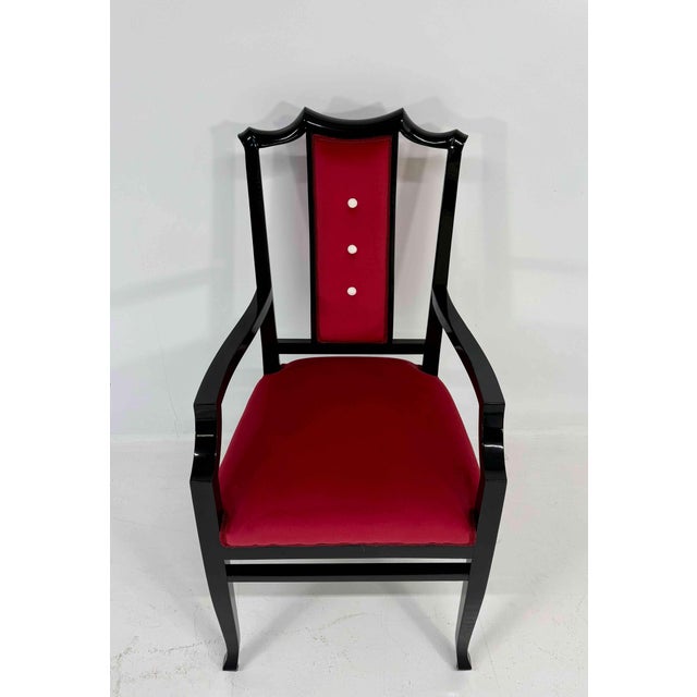 Italian Armchairs in Black Lacquered Wood and Red Velvet, 1980s, Set of 2 For Sale - Image 4 of 9
