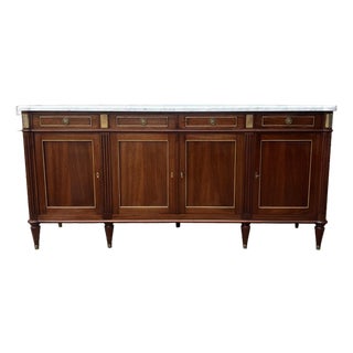 French 19th Century Louis XVI Carrara Marble Top Mahogany Sideboard For Sale