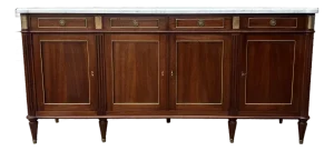 French 19th Century Louis XVI Carrara Marble Top Mahogany Sideboard