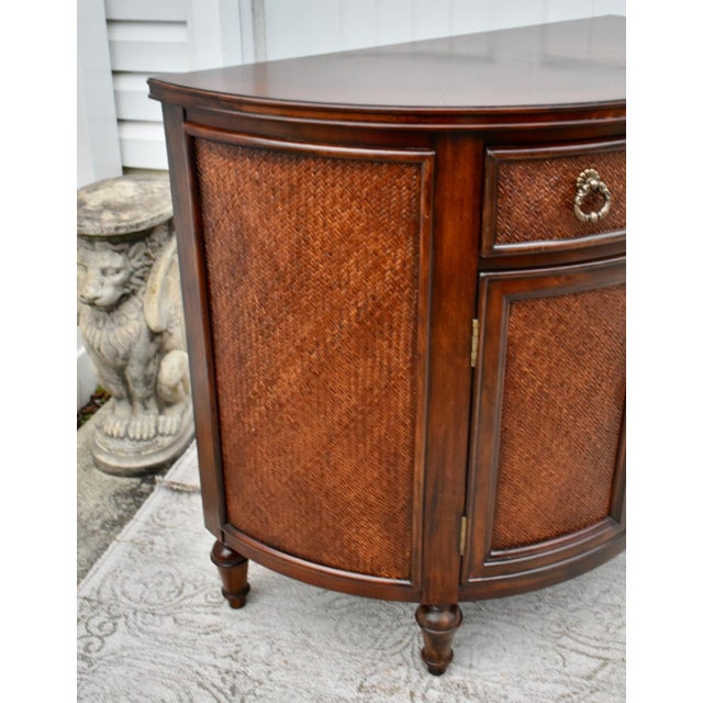 Thomasville Vintage Thomasville Inlaid Mahogany Tommy Bahama Style Demi Lune Cabinet For Sale - Image 4 of 11