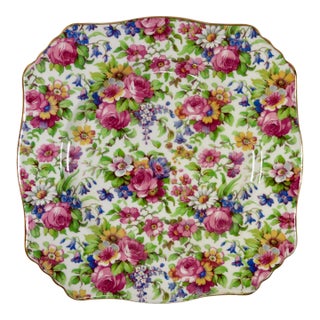 Vintage 1940s Royal Winton "Summertime" Square Chintz Dessert Plate For Sale