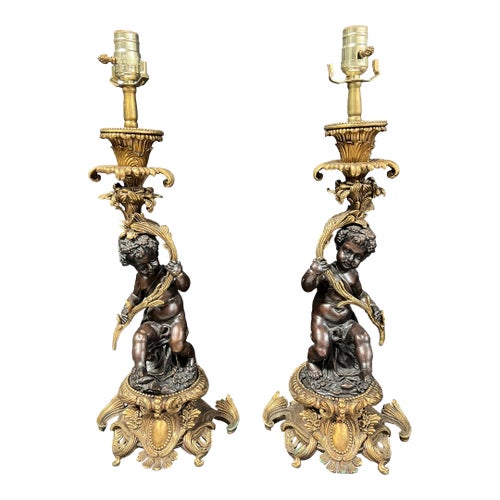 Pair of Late 20th Century European Art Bronze Cherub Sculpture