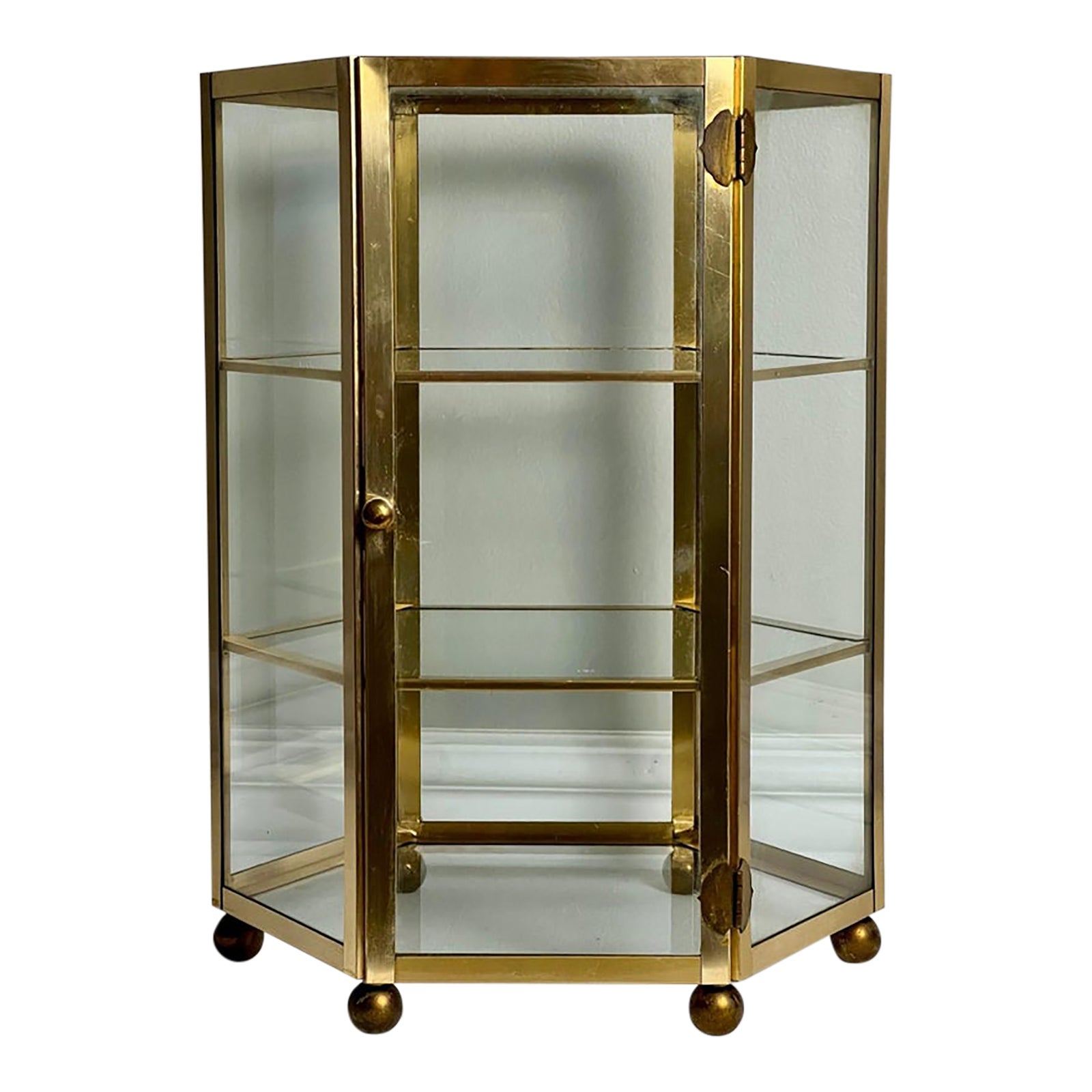 Brass Three-Tier Hexagon Tabletop Vitrine Display Case, Curio Cabinet ...