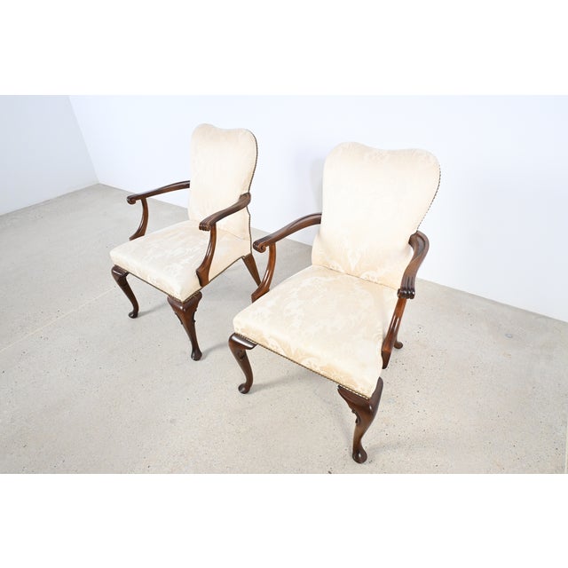 1990s Baker Furniture Queen Anne Mahogany Armchairs – Pair For Sale - Image 5 of 14